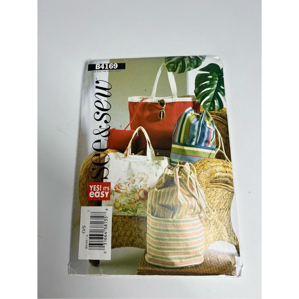 TOTE HANDBAG BEACH BAG SEE & SEW PATTERN B4169  *UNCUT/FF